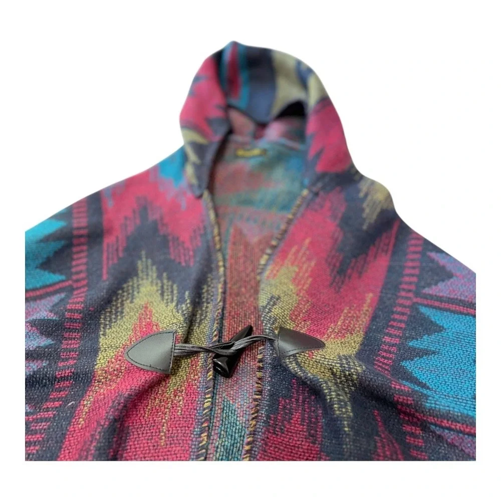 Southwestern Boho All Jazzed Up Hooded Poncho Cape One Size Multicolor Geometric